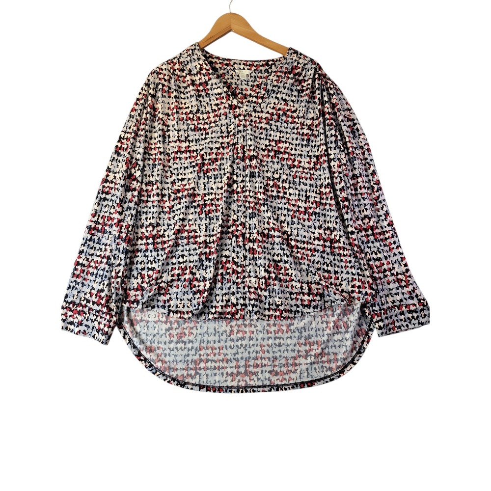 Cato Womens 18‎ 20W Blouse Houndstooth Print High Low Hem Stretch Work Top